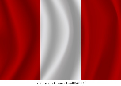 The national flag of Peru. The symbol of the state on wavy cotton fabric. Realistic vector illustration. Peru flag background with cloth texture