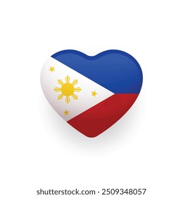 Bandeira nacional das Filipinas em forma de coração. Bandeira das Filipinas. Ilustração de vetor.