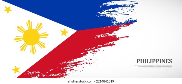 National flag of Philippines with textured brush flag. Artistic hand drawn brush flag banner background