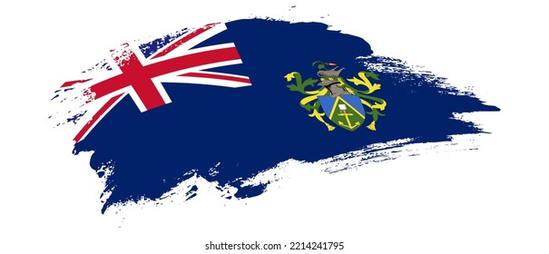 National flag of Pitcairn Islands with curve stain brush stroke effect on white background