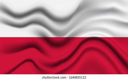 National flag of Poland. Abstract national flag waving with curved fabric background. Realistic waving flag of Poland vector background.