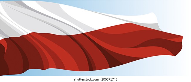 The national flag of the Poland on a background of blue sky
