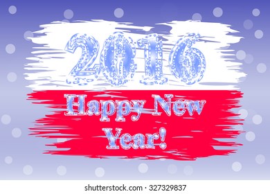The national Flag of Poland painted with a brush colored inks. Effects of the country. Happy New Year 2016. Merry Christmas. Background, grunge, paint. Image. Vector. Icon.