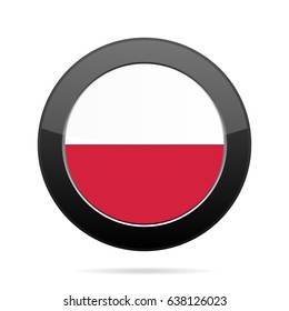 National flag of Poland. Shiny black round button with shadow.