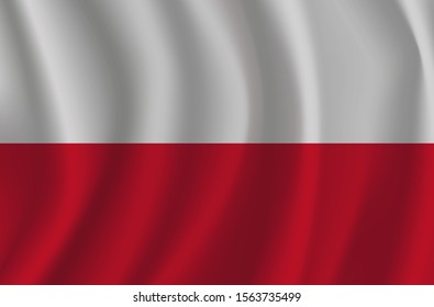 The national flag of Poland. The symbol of the state on wavy cotton fabric. Realistic vector illustration. Poland flag background with cloth texture