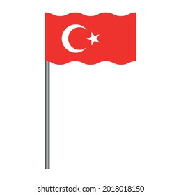 Türkiye national flag with pole vector image on white background