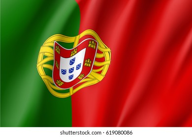 National flag of Portugal country. Patriotic sign in official nation portuguese colors: green, red and yellow. Symbol of Sounhern European state. Vector icon illustration