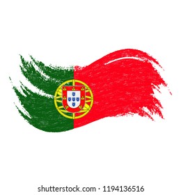 National Flag Of Portugal, Designed Using Brush Strokes,Isolated On A White Background. Vector Illustration. Use For Brochures, Printed Materials, Logos, Independence Day.