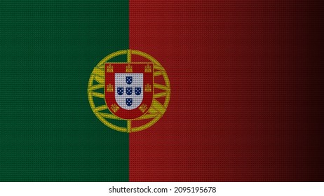 The national flag of Portugal. The Portuguese red and green bands. National flag wallpaper with wave pattern, dotted and shadow gradient style.