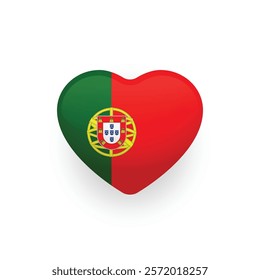 National flag of Portugal shaped as heart. Portuguese flag. Vector Illustration.