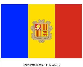 National flag of Principality of Andorra . original colors and proportion. Simply vector illustration, from countries flag set.