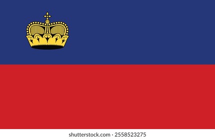 The national flag of the Principality of Liechtenstein consists of two horizontal bands, one blue and one red, charged with a gold crown in the canton