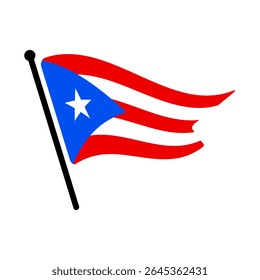 National flag of Puerto Rico.  Puerto Rico flag computer digital vector illustration icon design.  Fluttering flagpole flag.