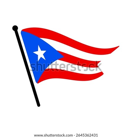 National flag of Puerto Rico.  Puerto Rico flag computer digital vector illustration icon design.  Fluttering flagpole flag.