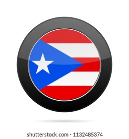 National flag of Puerto Rico. Shiny black round button with shadow.