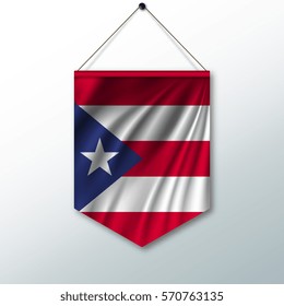 The national flag of Puerto Rico. The symbol of the state in the pennant hanging on the rope. Realistic vector illustration.