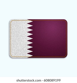 National flag of Qatar with denim texture and orange seam. Realistic image of a tissue made in vector illustration.