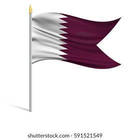 The national flag of Qatar on a pole. The wavy fabric. The sign and symbol of the country. Realistic vector.