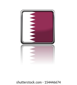 National flag of Qatar in rectangle frame with reflection