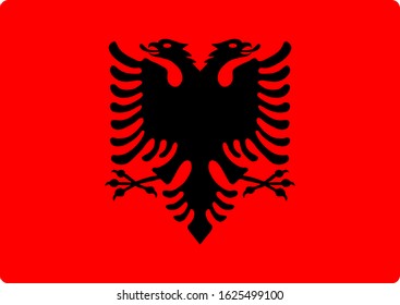 National flag of the Republic of Albania with a black double-headed eagle in the center. The red color of the flag. Vector illustration.
