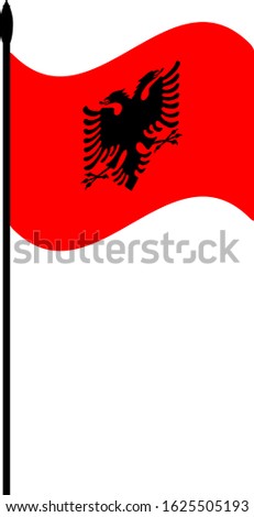 National flag of the Republic of Albania with a black double-headed eagle in the center.The flag flutters in the wind. The red color of the flag. Vector illustration.

