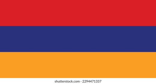 The national flag of the Republic of Armenia. A horizontal tricolor of red, blue, and apricot. Original size and colors. Armenia Flag Proportion Ratio 1:2