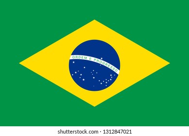 National flag of republic Brazil. Brazilian patriotic symbol with official colors. South America country identity object. Brasil flag vector illustration in flat design for web or mobile app.