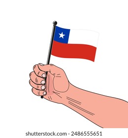 national flag of Republic of Chile in the original colours and on the stick