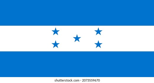 National Flag Republic of Honduras, horizontal triband of Cerulean Blue and white with five blue five-pointed stars arranged in an X pattern centered on the white band