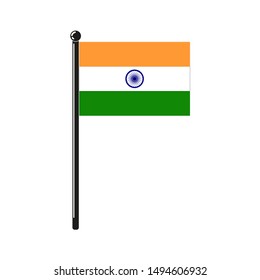national flag of Republic of India in the original colours and on the stick