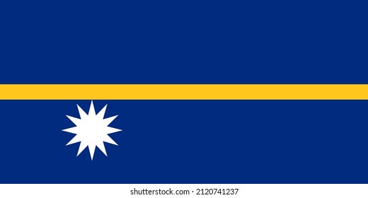 National Flag Republic of Nauru, Pleasant Island, blue field with the thin yellow narrow horizontal stripe across in the center and the large white twelve-pointed star on the bottom of the stripe