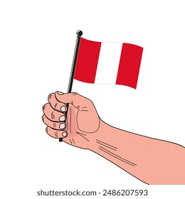 national flag of Republic of Peru in the original colours and on the stick