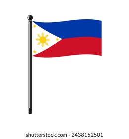 national flag of Republic of the Philippines in the original colours and proportions on the stick