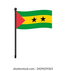 national flag of  Republic of Sao Tome and Principe in the original colours and proportions on the stick