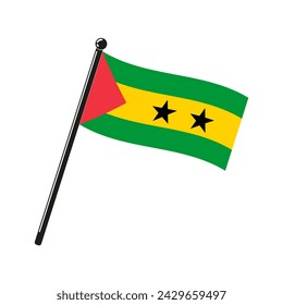 national flag of  Republic of Sao Tome and Principe in the original colours and proportions on the stick