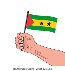 national flag of  Republic of Sao Tome and Principe in the original colours and proportions on the stick