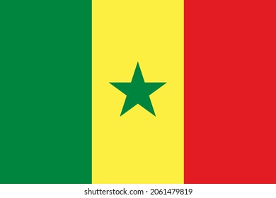 National Flag Republic of Senegal - vector, vertical tricolour of green, yellow and red; charged with a green five-pointed star