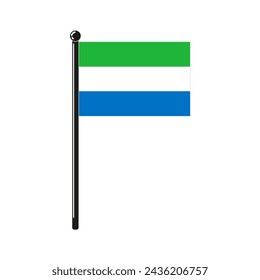 national flag of Republic of Sierra Leone in the original colours and on the stick