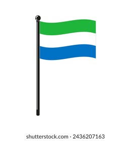 national flag of Republic of Sierra Leone in the original colours and on the stick