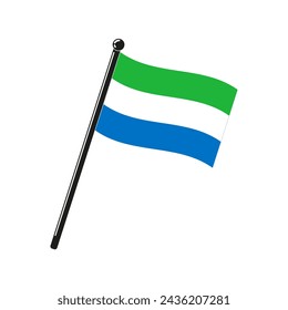 national flag of Republic of Sierra Leone in the original colours and on the stick