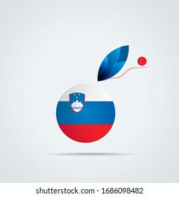 National flag of Republic of Slovenia vector illustration. Circular flag with shadow and 3D effect, on a gray background. Republic of Slovenia flag - round glossy button