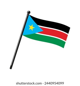 national flag of Republic of South Sudan in the original colours and proportions on the stick