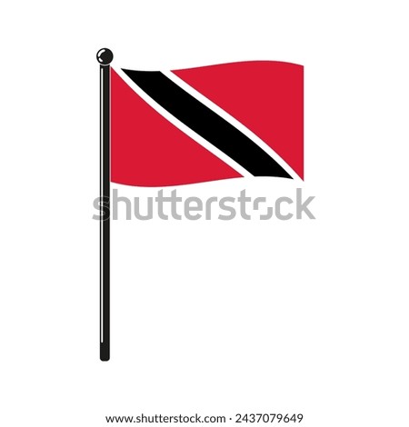 national flag of Republic of Trinidad and Tobago in the original colours and on the stick