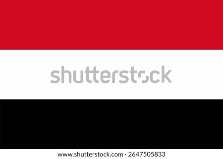 The national flag of Republic Yemen.Yemen flag illustration with horizontal red, white, and black stripes.