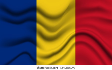 National flag of Romania. Abstract national flag waving with curved fabric background. Realistic waving flag of Romania vector background.