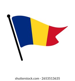 Bandeira nacional da Romênia.  Romênia bandeira computador digital vetor ilustração ícone design.  Bandeira de mastro flutuante.