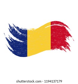 National Flag Of Romania, Designed Using Brush Strokes,Isolated On A White Background. Vector Illustration. Use For Brochures, Printed Materials, Logos, Independence Day.