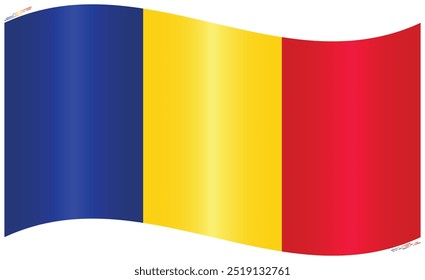 National Flag of Romania. Romanians flag in Waving shape. European Country. Romania flags isolated on white background. Editable vector EPS available