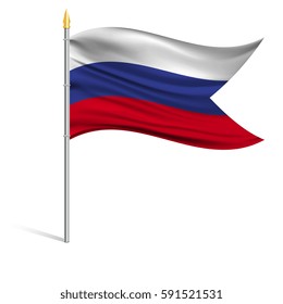 The national flag of Russia on a pole. The wavy fabric. The sign and symbol of the country. Realistic vector.