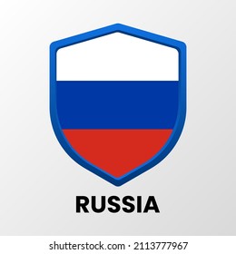 The national flag of the Russian Federation in the form of a shield on a light background